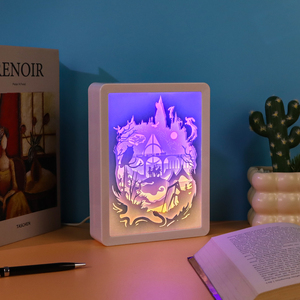 Lampe LED 3D en forme de château magique, boîte à lumière en papier découpé à 7 couches pour les fans de sorcellerie, décoration de chambre à coucher - Product Image 3