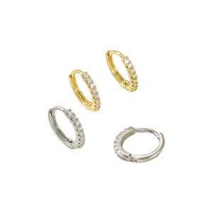 Pendientes de aro simples de Venta caliente para mujer, circón geométrico de una sola fila y accesorio de moda clásico de latón para regalos - Product Image 6