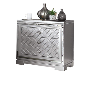 Silver Finish Nightstand Bedside Table With Hidden Jewelry Drawer <b>Chrome</b> Knob USB Charger Bedroom Furniture - Product Image 2