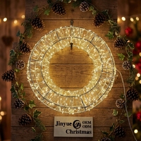 Guirlande de Noël LED 3D pré-éclairée, étanche IP44, en fil métallique circulaire, lumière blanc chaud, décoration extérieure pour jardin, cour, pelouse