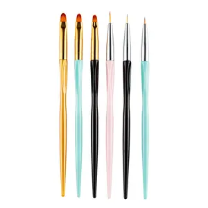 6 Pcs Gemengde Lijnen Raster Streep Ronde Borstels Nail Art Liner Tekening Schilderen Diy Bloem Acryl Uv Gel Extension Builder pen