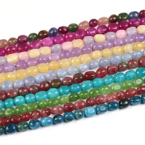 Nieuwe Bulk Natuurlijke Geverfd Kleur Tuimelen Nuggets Jade, roze Blauw Rood Groen Getrommeld Losse Kralen Voor Diy Sieraden Maken 8-12Mm