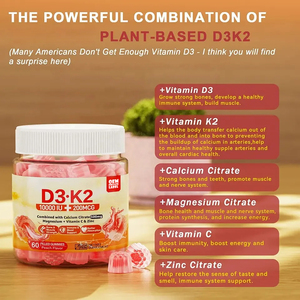 Gommes remplies de vitamine <span class=keywords><strong>D3</strong></span> <span class=keywords><strong>K2</strong></span> sans sucre avec complexe de vitamine B vitamine E zinc MCT huile soutien os dents force énergie immunitaire - Product Image 3