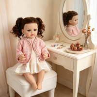 Poupée réaliste en vinyle de 22 pouces, avec des cheveux bouclés et une double queue de cheval, et un pyjama rose, cadeau de fête d'anniversaire pour les petites filles