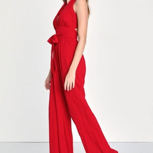 Mono casual para mujer, sexy, sin espalda, con cuello en V profundo, con lazo frontal y pierna ancha - Product Image 4