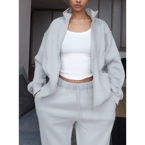 Tuta Sportiva da <span class=keywords><strong>Donna</strong></span> Personalizzata, Set Due Pezzi con Felpa con Zip e Pantaloni Jogger, Abbigliamento Casual Sportivo in <span class=keywords><strong>Pile</strong></span>, Set <span class=keywords><strong>Oversize</strong></span> da <span class=keywords><strong>Donna</strong></span> - Product Image 5