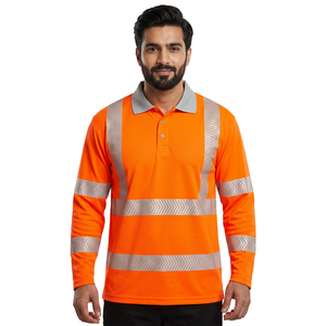 Long Sleeve Hi Vis Reflective Road Safety <b>Polo</b> Shirt Men <b>Polo</b> Cheap Strap Logo Reflective Tape Work Wear T Shirt - Product Image 1
