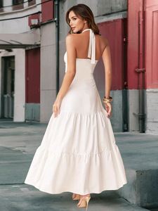 KISS <span class=keywords><strong>ME</strong></span> ANGEL Abito Lungo Estivo da Donna con Collo Halter, Design Intrecciato sul <span class=keywords><strong>Davanti</strong></span>, Taglio <span class=keywords><strong>a</strong></span> Strati <span class=keywords><strong>e</strong></span> Volant, Ideale per Vacanze al Mare - Product Image 6