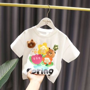 Nouveau T-shirt d'été pour filles, décontracté, imprimé dessin animé, coupe ample, hauts à manches courtes pour bébés, vente en gros de vêtements pour enfants - Product Image 4