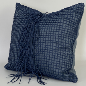 Décor de canapé à la maison housse de coussin nordique couleur unie doux carré jeter taie d'oreiller couverture exclusive en cuir frange <span class=keywords><strong>macramé</strong></span> <span class=keywords><strong>bleu</strong></span> foncé - Product Image 2