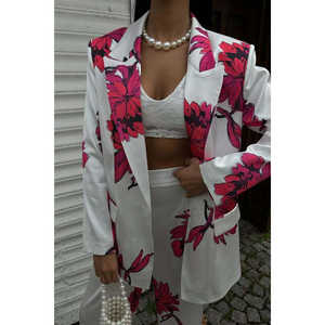 ชุดสูทผ้าซาตินลายดอกไม้สีเขียวอมเทา แขนยาว สำหรับผู้หญิง ฤดูร้อน สวยสง่า ผ้าไม่ยับ หลายสี - Product Image 5