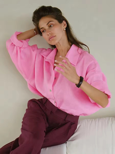 Camisa de lino blanca para mujer al por mayor, blusa informal oversize con botones, blusa de lino y algodón de manga larga, top de playa de verano - Product Image 2