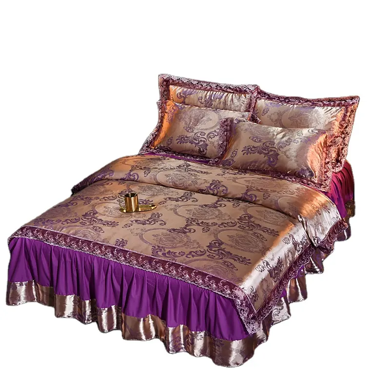 Châu Âu sang trọng cung điện phong cách Jacquard bốn mảnh tấm ga trải giường và Quilt Set