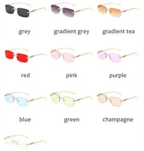 Lunettes de soleil rectangulaires sans monture UV400 avec logo personnalisé, motif léopard doré, bord coupé vintage 2025, pour hommes et femmes - Product Image 6