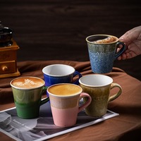 Gaya kreatif dapat digunakan kembali glasir reaktif 8oz keramik Latte Mug dengan pegangan