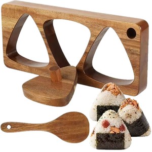 Acacia Wood Rice Ball Mold Set 3 Pcs Triangle Shape Handmade Sushi Tool For Bento DIY - Product Image 2