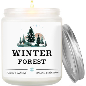 <span class=keywords><strong>Bougie</strong></span> parfumée en pot Mason blanc de 7 oz avec logo personnalisé, couvercle en métal argenté, cire de soja, parfum Forêt d'hiver, décoration de maison <span class=keywords><strong>pour</strong></span> les fêtes - Product Image 1