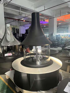 Chimenea Moderna PANSEE de Leña, de Acero al Carbono Negro para <span class=keywords><strong>Interiores</strong></span>, Independiente, Decoración con Leños Colgantes, Calefacción para Sala de Estar y Cocina - Product Image 2