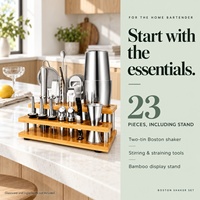 Kit de barman durable de 23 pièces avec support en bambou, shaker Boston en acier inoxydable, outils de bar, capacité 600/800 ml pour la maison