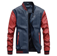 Veste en cuir PU pour homme, col baseball, veste bomber en simili cuir, fermeture éclair, vêtement d'extérieur décontracté pour l'automne