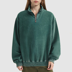 Sweat-shirt à capuche zippé vintage pour homme, lavage à l'acide, décontracté, uni, grand, épais, col montant, 320 g/m², 100 % coton, survêtement - Product Image 3