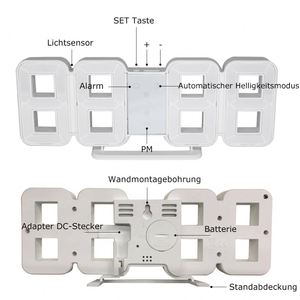 Horloges numériques LED 3D, affichage de la date et de l'heure, grand écran, horloges de salle de sport, horloges de table, horloges de bureau, 12/24H, horloge à tubes Nixie - Product Image 5