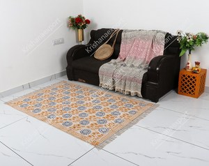 <b>Boho</b> Dhurrie Cotton <b>Rug</b> Handmade Block Print Carpet with Tassels Floor <b>Rug</b> Home Decor - Product Image 5