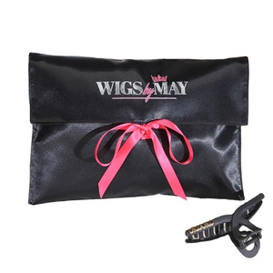Pochette de luxe portable en satin pour perruque avec nœud, sac à main imprimé logo personnalisé, sac à poussière en satin pour sous-vêtements - Product Image 1