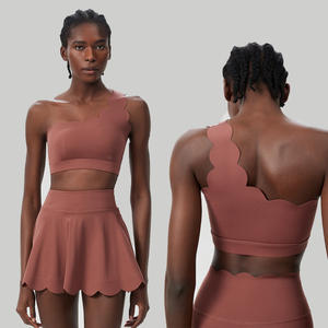 Aoyema Ropa deportiva Faldas de corte floral de moda Borde festoneado Sujetador deportivo de fitness y juego de una línea Ropa DE TENIS Faldas Conjunto de yoga - Product Image 5