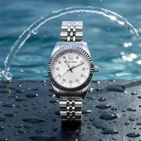 Montre à quartz Miyota pour femme BARRY POLO, bracelet en acier inoxydable, verre alliage, aiguilles, accents de strass roses, mode, étanche 3 ATM