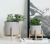 Mini support moderne en bois avec surface givrée Support cylindrique pour plantes en argile et bambou pour fleurs et plantes