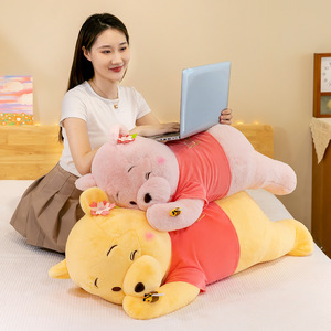Nouveau style d'ours en peluche jaune, poupée ours en fourrure de lapin, oreiller ours couché, cadeau d'anniversaire pour filles - Product Image 2
