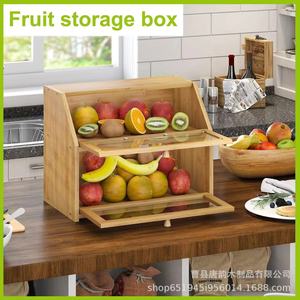 Bamboo Bread <b>Box</b> Large Capacity With <b>Glass</b> Door Kitchen Storage For Bread And Pastries - Product Image 4