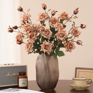 Promoción de gran oferta, decoración de boda, flores artificiales, rosas artificiales, tallo único a granel, 6 cabezas, rosas artificiales - Product Image 5