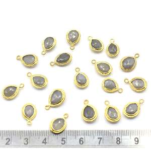 Gray Moonstone Pear Shape 925 Sterling Silver Bezel Gold Plated <b>Pendant</b> Handmade Jewelry Making - Product Image 4