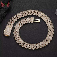 Collar grueso de cadena de bambú con circonitas cúbicas en forma de rombo, de doble fila y 20 mm, estilo hip-hop, joyería transfronteriza europea y americana.