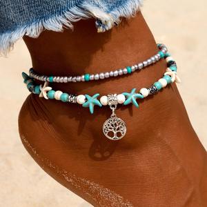 Summer Ocean Beach <span class=keywords><strong>Bracelet</strong></span> <span class=keywords><strong>de</strong></span> <span class=keywords><strong>cheville</strong></span> à double couche Pendentif tortue Pendentif en perles d'étoile <span class=keywords><strong>de</strong></span> mer bleue Bijoux <span class=keywords><strong>de</strong></span> <span class=keywords><strong>cheville</strong></span> pour femmes - Product Image 1
