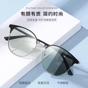 Lunettes de vue rondes en métal avec verres photochromiques anti-lumière bleue, couleur plaquée, unisexe - Product Image 1