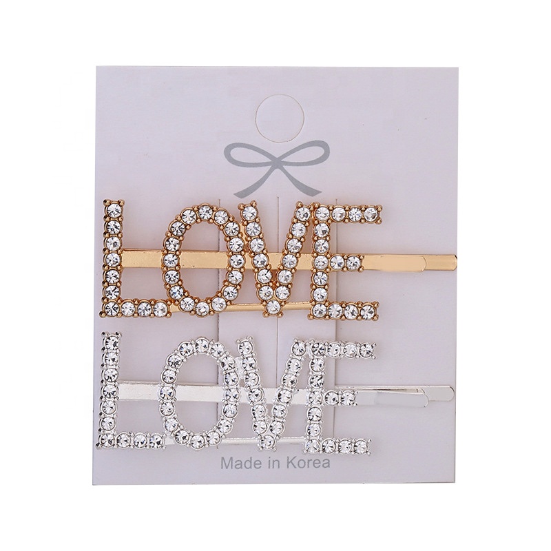 Металлический зажим для букв, Шпилька для волос с английскими буквами и стразами, простой зажим для челки с бриллиантами на заказ, аксессуары для волос, 2 палочки