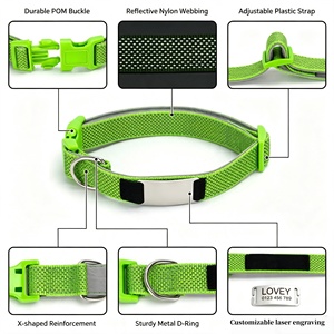 Collier pour chien en nylon respirant réfléchissant avec logo personnalisé, plusieurs tailles, boucle réglable, sécurité nocturne, pour chien et chat, extérieur - Product Image 3