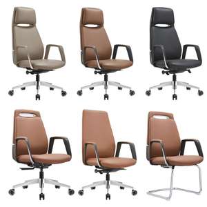 Chaise <span class=keywords><strong>de</strong></span> <span class=keywords><strong>bureau</strong></span> ergonomique pivotante à dossier moyen en cuir café avec roulettes silencieuses en PU pour bureaux rétro - Product Image 6