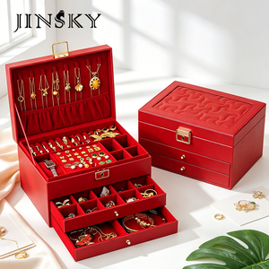 European Multi-layer Jewelry Storage <b>Box</b> With Lock, <b>Large</b> Capacity Jewelry Organizer Case with Drawer for Necklace Earring Ring - Product Image 5