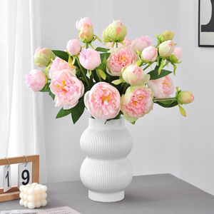 Flores Artificiales de Peonía Fangxin, Color Rosa, 3 Cabezas, Estilo Nórdico, Decoración para el Hogar, Arreglo Floral - Product Image 2