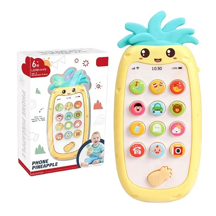 Pineapple Mobile Phone for 1 2 Year Old Toys with Music Baby Cell Phone Toys 6 to 12 Months Light Up Play Phone for baby