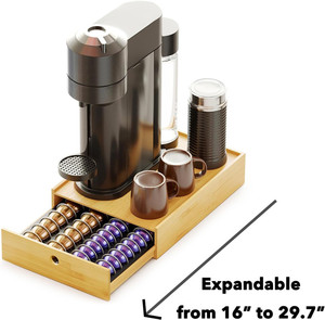 Soporte para máquina de café de oficina en casa, cápsulas de café de bambú, soporte de madera para tazas K con cajón, bandeja organizadora de almacenamiento para <span class=keywords><strong>Nespresso</strong></span> <span class=keywords><strong>Vertuo</strong></span> - Product Image 3