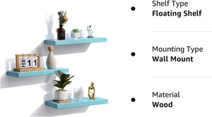 Juego de 3 estantes de pared de madera de color azul, estantería colgante para cocina, decoración del hogar, estantes flotantes de madera - Product Image 4