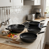 Wajan Aluminium Dalam 28cm 30cm 32cm Grosir Pabrik, Set Peralatan Masak Wajan Granit Anti Lengket untuk Dapur