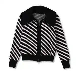 2024 personalizzato OEM & ODM donna alla moda autunno inverno maglia girocollo a maniche lunghe cardigan a righe con zip