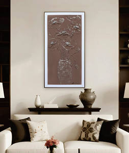 Vase gris moderne avec motifs floraux, <span class=keywords><strong>peinture</strong></span> à l'huile texturée en relief, art mural <span class=keywords><strong>sur</strong></span> toile, peintures murales de fleurs - Product Image 1
