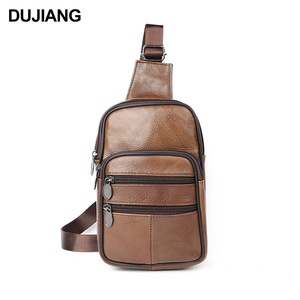 Dujiang Men's <b>Chest</b> Bag Genuine Leather Large Capacity Vertical Crossbody Bag Everyday Casual Use - Product Image 1